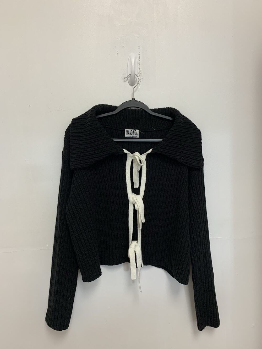 MANDINGA Alpes Knit Sweater Cardigan Black Tie Up size XL Anthropologie
